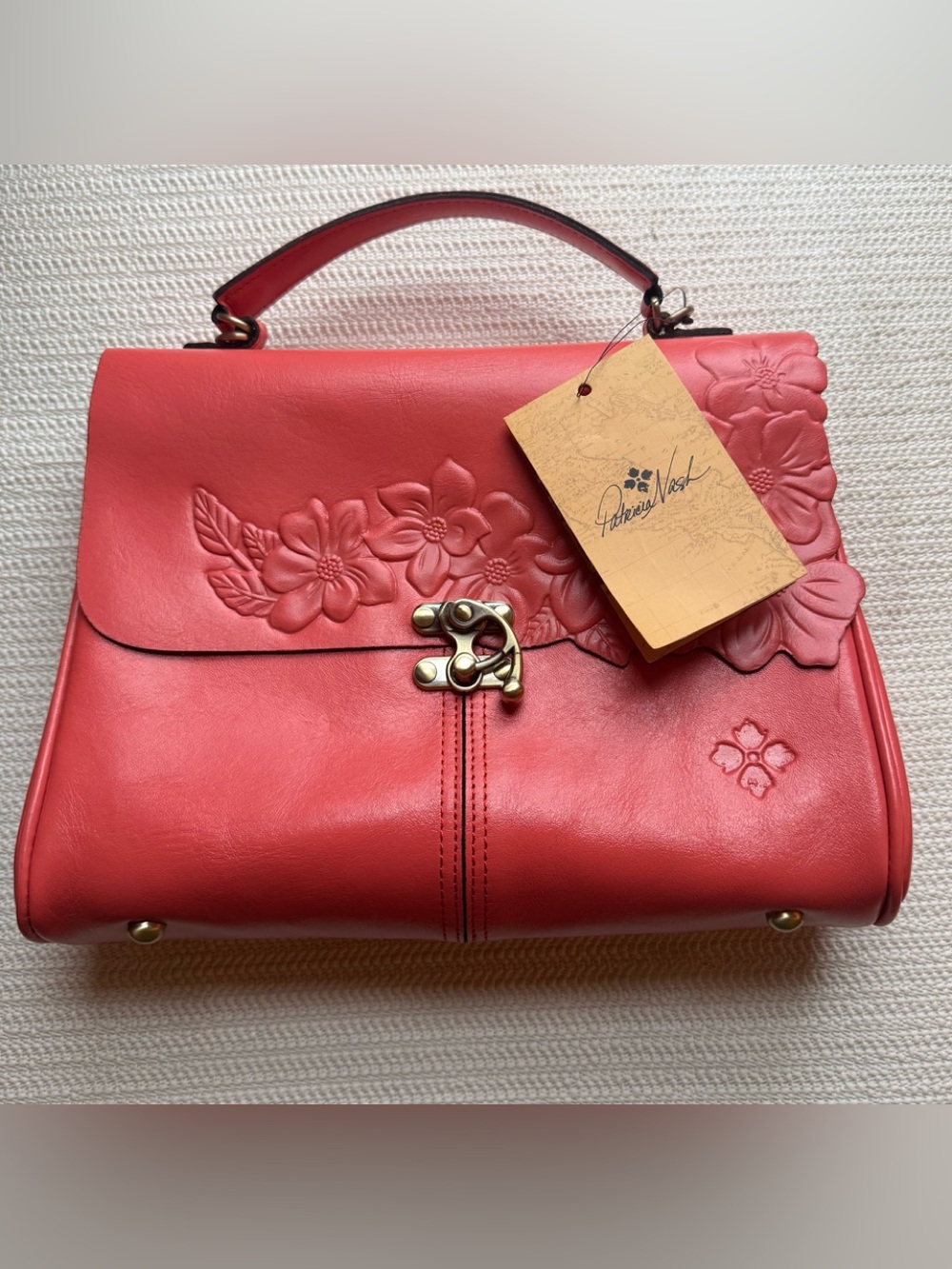 NWT Patricia Nash Chauny Lava Red Tooled Leather Satchel Crossbody
